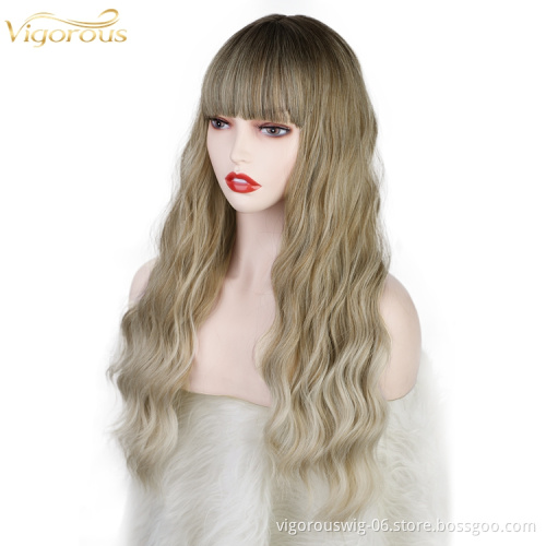 Vigorous water wave fashion wholesale bang cheap kinky color fiber futura headband curly wig heat resistant ombre synthetic hair